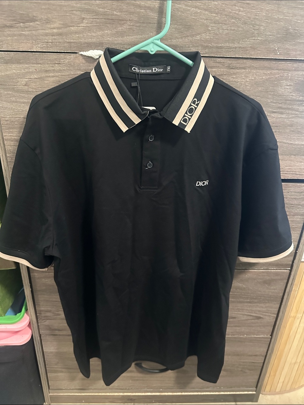 Men’s Black Polo with Beige-Trim Collar size XL